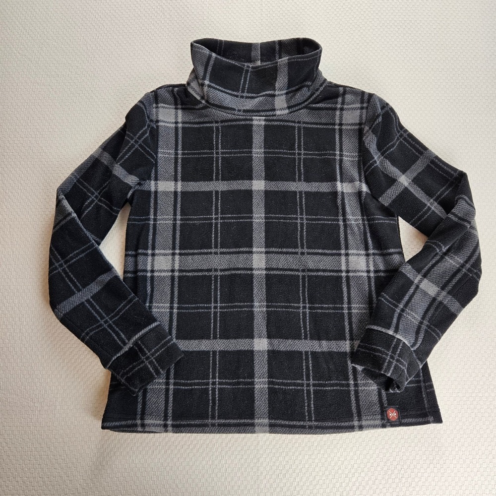Mountain and Isles Womens Black Grey Plaid Fleece Turtleneck Pullover S